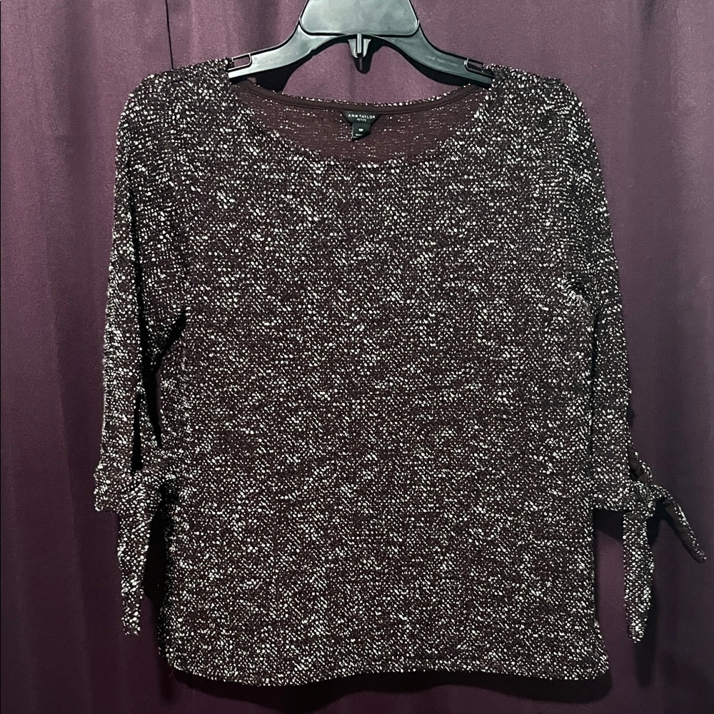 Ann Taylor Brown and White Crew Neck Sweater